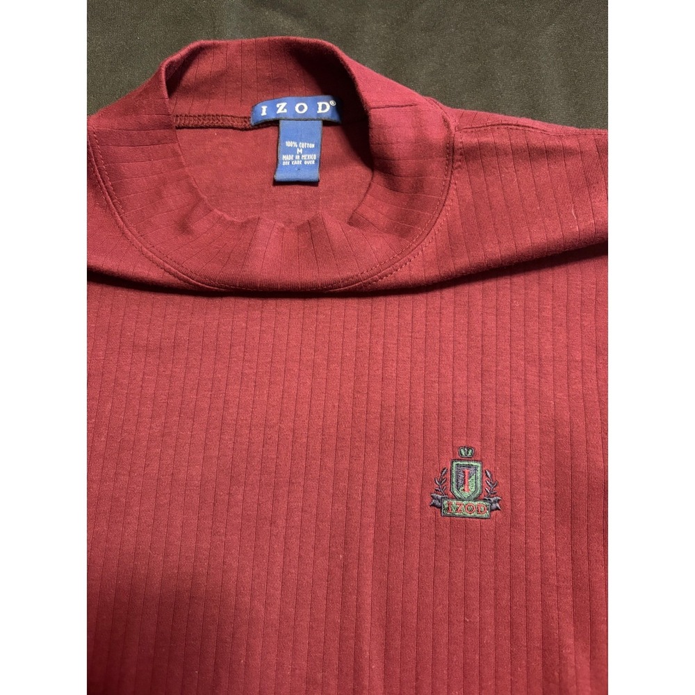 IZOD Men's Medium Burgundy Ribbed Mock Neck Long Sleeve Cotton Shirt - Picture 2 of 7